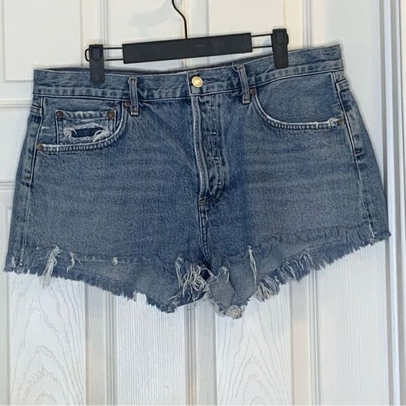 Agolde Shorts Parker Vintage Cutoff Distressed Denim Light Wash Blue Size 34 - Picture 1 of 10